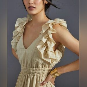 Anthropologie Mare Mare Smocked Flutter-Sleeve Maxi Dress Size Small